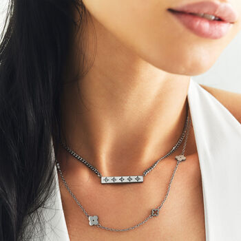 Personalised Sparkling Petite Cosmic Star Bar Necklace In Silver, 2 of 9