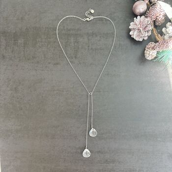 Long Silver Plated Double Chain Crystal Drop Necklace, 3 of 12