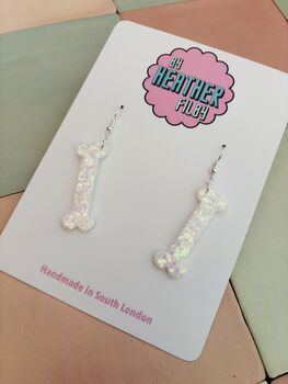 Bone Glitter Resin Earrings / Skeleton Lover Gift / Novelty Gothic Jewellery / Halloween Earrings / Horror Movie Lover, 3 of 5