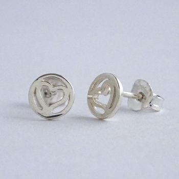 Sterling Silver Heart Stud Earrings, 2 of 12