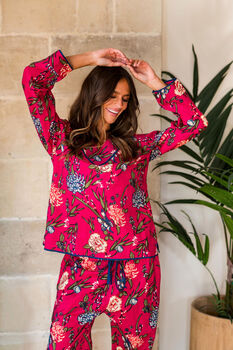 Indian Cotton Fuchsia Print Pyjama Set, 3 of 5