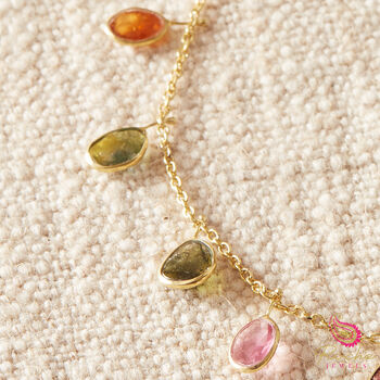Dangly Tourmaline Charm Gold And Silver Chain Necklace, 8 of 10