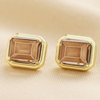 Large Champagne Stone Stud Earrings In Gold Plating, 5 of 6