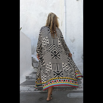 African Monochrome Kimono Duster ~ Black And White Tribal Art Print, 3 of 5