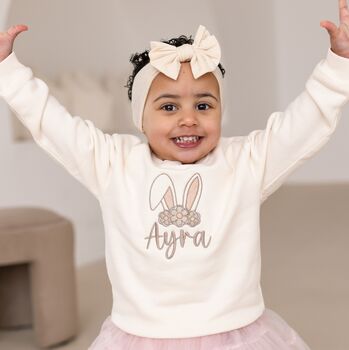 Easter Floral Bunny Ears Personalised Name Embroidered Child's Sweatshirt Jumper, 2 of 4