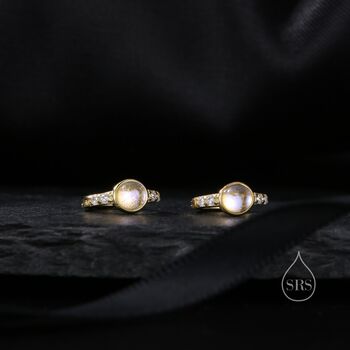 Moonstone Cz Huggie Hoop Earrings In Sterling Silver, 4 of 11