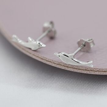 Sterling Silver Extra Tiny Dolphin Fish Stud Earrings, 4 of 12