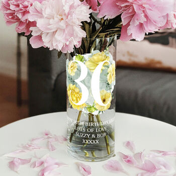 70th Birthday Milestone Watercolour Flowers Glass Vase, 2 of 5