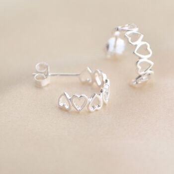 Sterling Silver Open Heart Hoop Earrings, 4 of 7