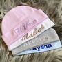 Personalised Embroidered Grey Newborn Baby Hat, thumbnail 6 of 9