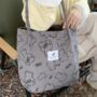 Extra Large Shopping Bag Brown Grey Cream Corduroy School Bag, thumbnail 7 of 7