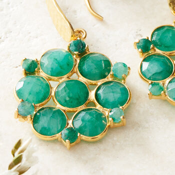 Emerald Gold Plated Silver Mandala Drop Earrings, 4 of 11