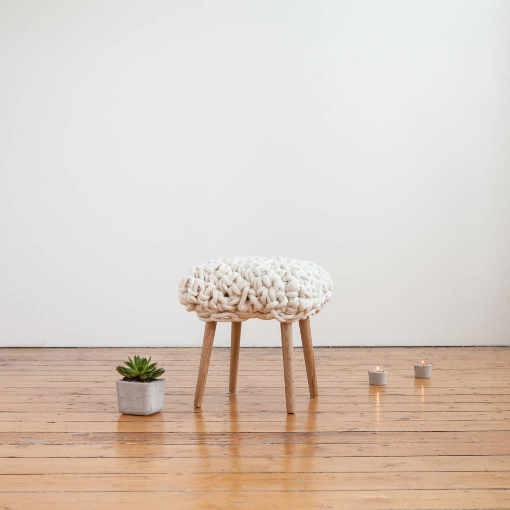 'Hermia' Handwoven Wool Footstool With Oak Legs, 1 of 10