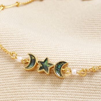Shell Moon And Star Charm Bracelet In Gold, 4 of 6