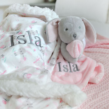 Personalised Bunny Comforter And Bunny Sherpa Blanket Set, 9 of 12