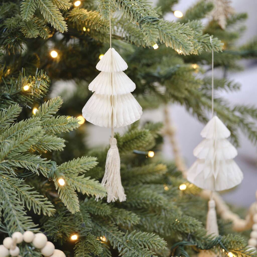 White Honeycomb Paper Christmas Tree Decorations X Four By The Wedding ...