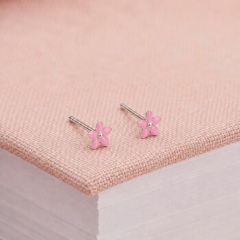 4mm Sterling Silver Pink Forget Me Not Stud Earrings, 3 of 6
