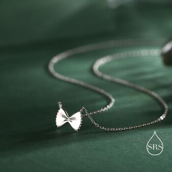Sterling Silver Farfalle Pasta Shape Pendant Necklace, 3 of 12