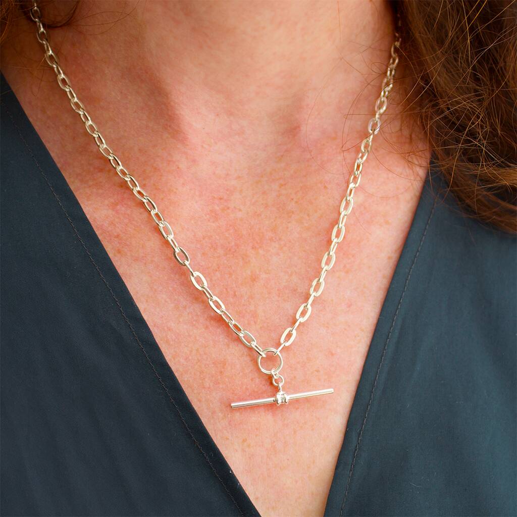 Mira Delicate T Bar Necklace With Chunky Chain, 1 of 3