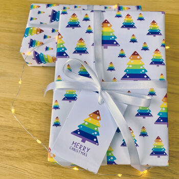 Rainbow Christmas Tree Wrapping Paper And Tags, 2 of 3