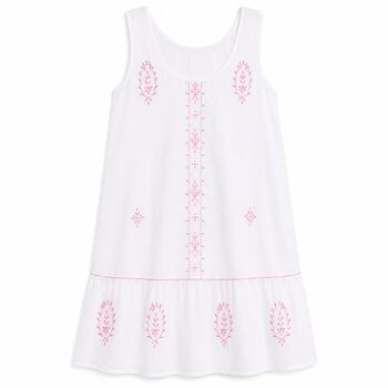 Pink Jenny Edwardian Nightdress, White Cotton Nightie With Pink Embroidery, Vintage Style Sleeveless Chemise, One Size UK 10 16, Gift, 6 of 8