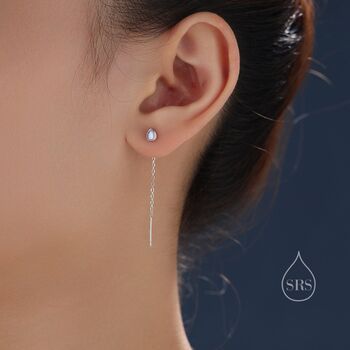 Tiny Moonstone Droplet Ear Threader Earrings, 6 of 9
