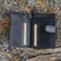 Women's Luxury Black Leather Tab Trifold Purse Rfid Protected Personsalised, thumbnail 5 of 7