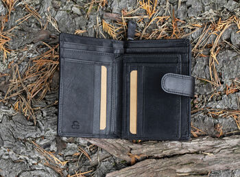 Women's Luxury Black Leather Tab Trifold Purse Rfid Protected Personsalised, 5 of 7