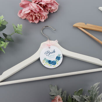 Personalised White Wedding Bride Hanger Tag Blue Rose, 4 of 5