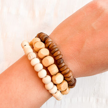 Natural Wooden Bead Three Strand Bracelet, 2 of 2