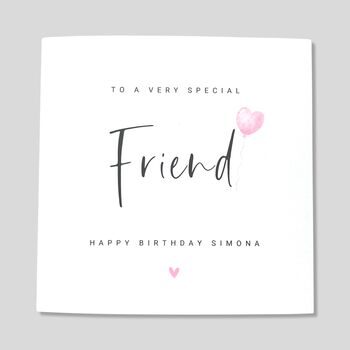Birthday Card Personalised Friend Pink Balloon, 3 of 4