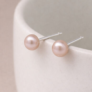 Sterling Silver Pale Blush Pink Freshwater Pearl Stud Earrings, 2 of 9
