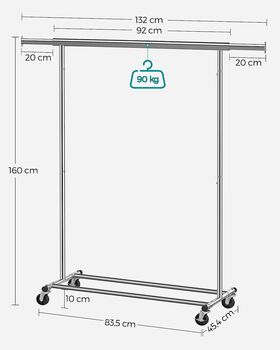 Extendable Clothes Rack On Wheels Shelf Clothes Rail, 5 of 11