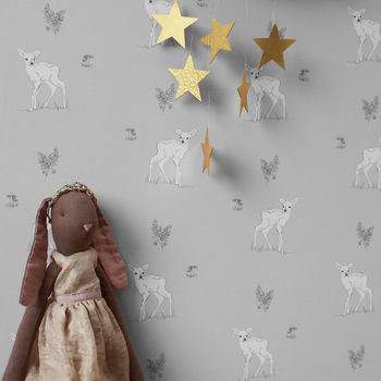 Woodland Fawn Wallpaper, Pink Or Grey, 5 of 5
