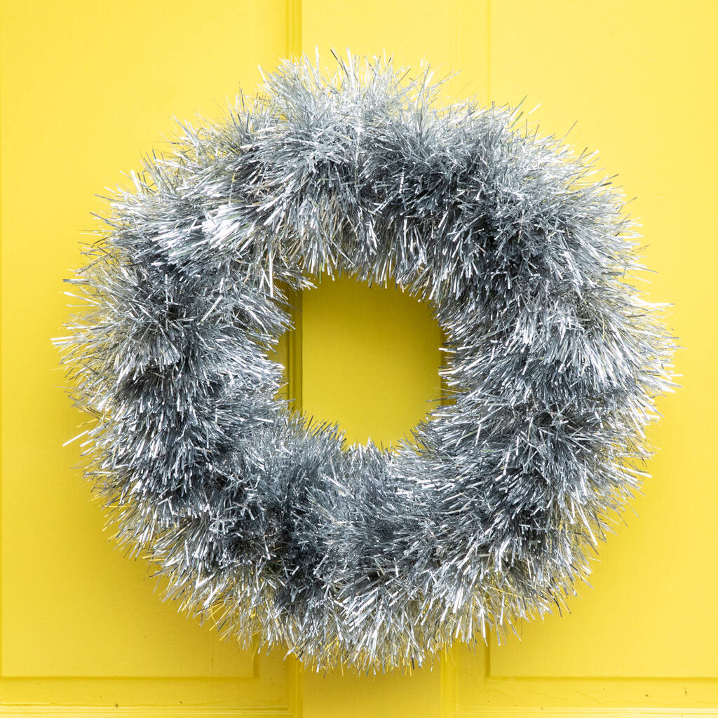 Silver Tinsel Christmas Wreath By Slice of Pie Designs