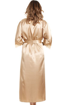 British Made Gold Long Satin Bridal Dressing Gown With Lace Detail Ladies Size 8 To 28 UK, 3 of 3