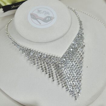 Delicate Bridal Jewelry Set: Teardrop Cubic Zirconia Necklace And Earrings, 3 of 5
