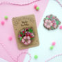 Pink Floral Bouquet Wooden Pin Badge, thumbnail 2 of 3