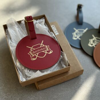 Personalised Gift For Dad, Grandad Recycled Leather Golf Bag Tag, 5 of 7