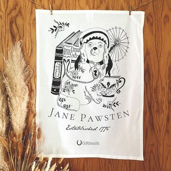 Jane Austen Fairtrade Cotton Literary Dog Tea Towel, 2 of 3