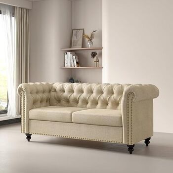 Large Two Seater Chesterfield Style Button Back Sofa, 9 of 12