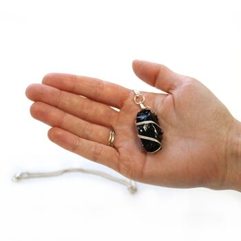 Silver Plated Raw Black Onyx Pendant Necklace, 3 of 4