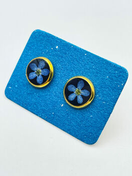 Forgetmenot Flowers Stud Earrings Gold Or Silver 6mm Or 10mm Black, 11 of 11