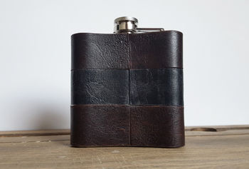 Personalised Mixed Leather Hip Flask, 6 of 8