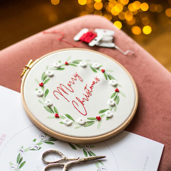 Christmas Wreath Embroidery Hoop Kit, 4 of 6