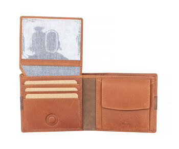 Personalised English Leather Tan Trifold Men's Wallet, 8 of 12