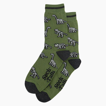 Men's Bamboo Socks Green Dinosaur Bones Skeletons, 2 of 5