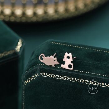 Mouse And Cheese Stud Earrings In Sterling Silver, 7 of 12