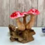 Handcrafted Red White Agaric Mushrooms On Teak Root Ornament, thumbnail 4 of 6