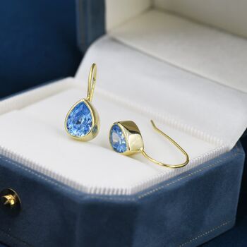 Aquamarine Blue Droplet Drop Hook Earrings, 7 of 11
